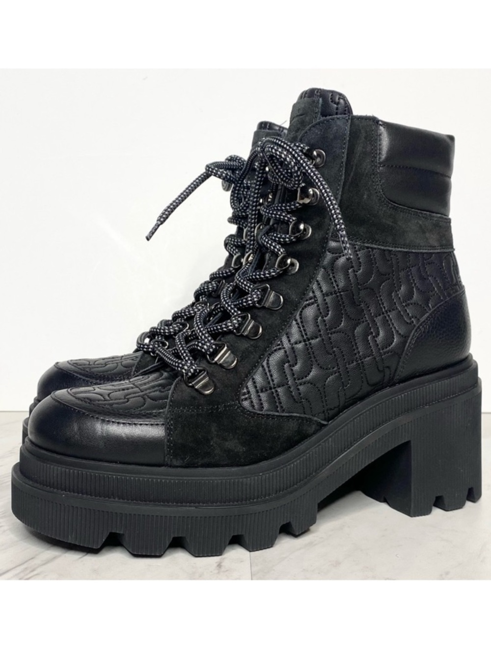 Voile Blanche Loden Lace Up Chunky Heeled Black Bootie 36 / 5